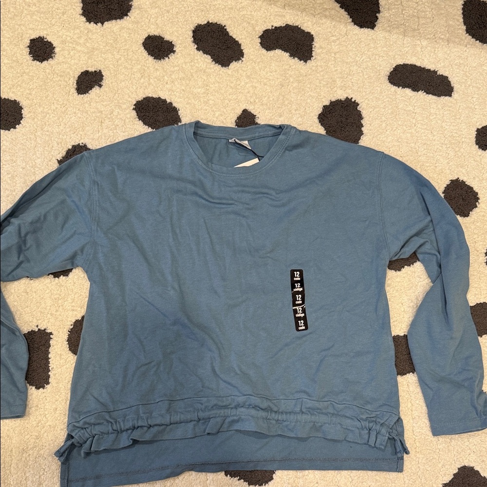 Zara Girls Blue Long Sleeve Top with Ruffle Hem size 12
